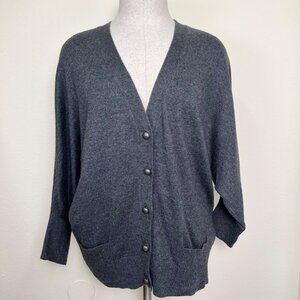 GAP Gray Button-Front 3/4 Sleeve V-Neck Cardigan Sweater Size Large